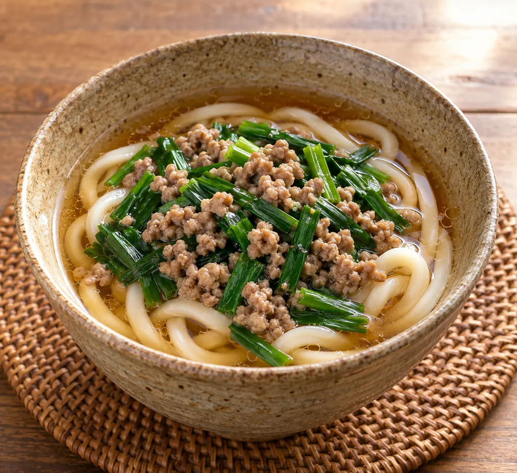 豚ひき肉とニラのかけうどんの完成イメージ