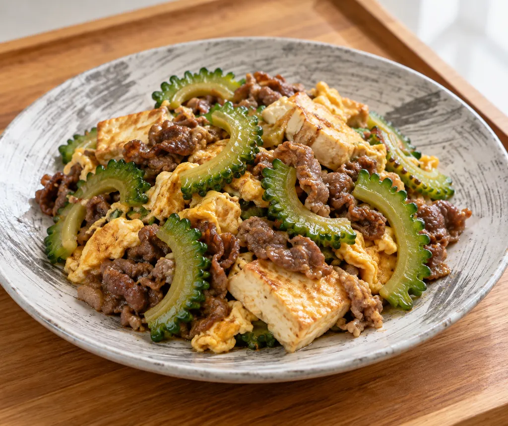 ゴーヤと牛こま肉のチャンプルーの完成イメージ