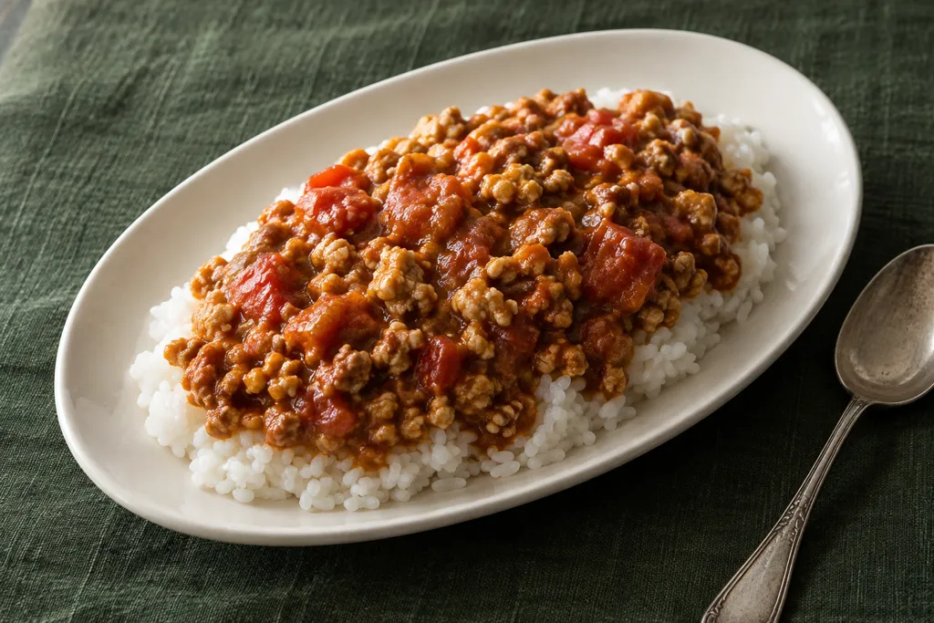 鶏ひき肉とトマトのドライカレーの完成イメージ