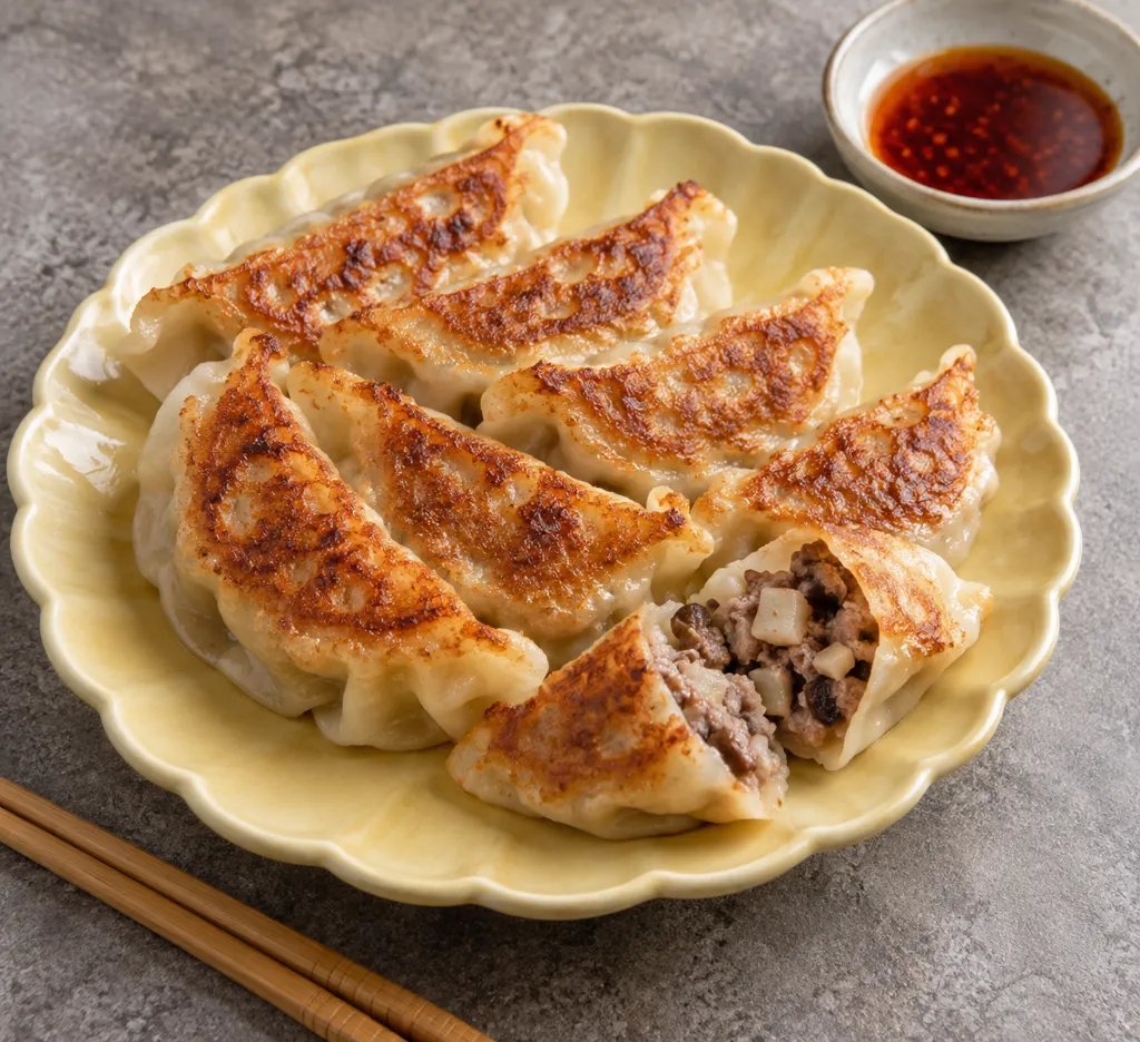 合いびき肉とれんこんの焼き餃子の完成イメージ