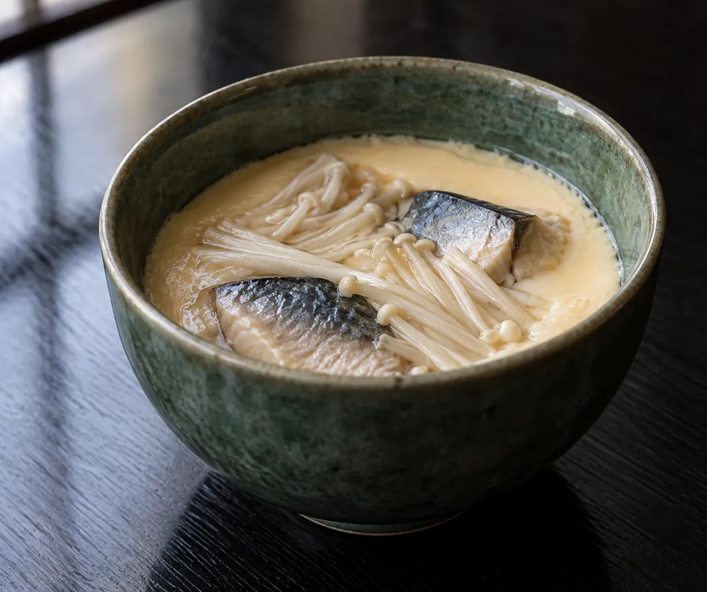 さばとえのきの味噌茶碗蒸しの完成イメージ