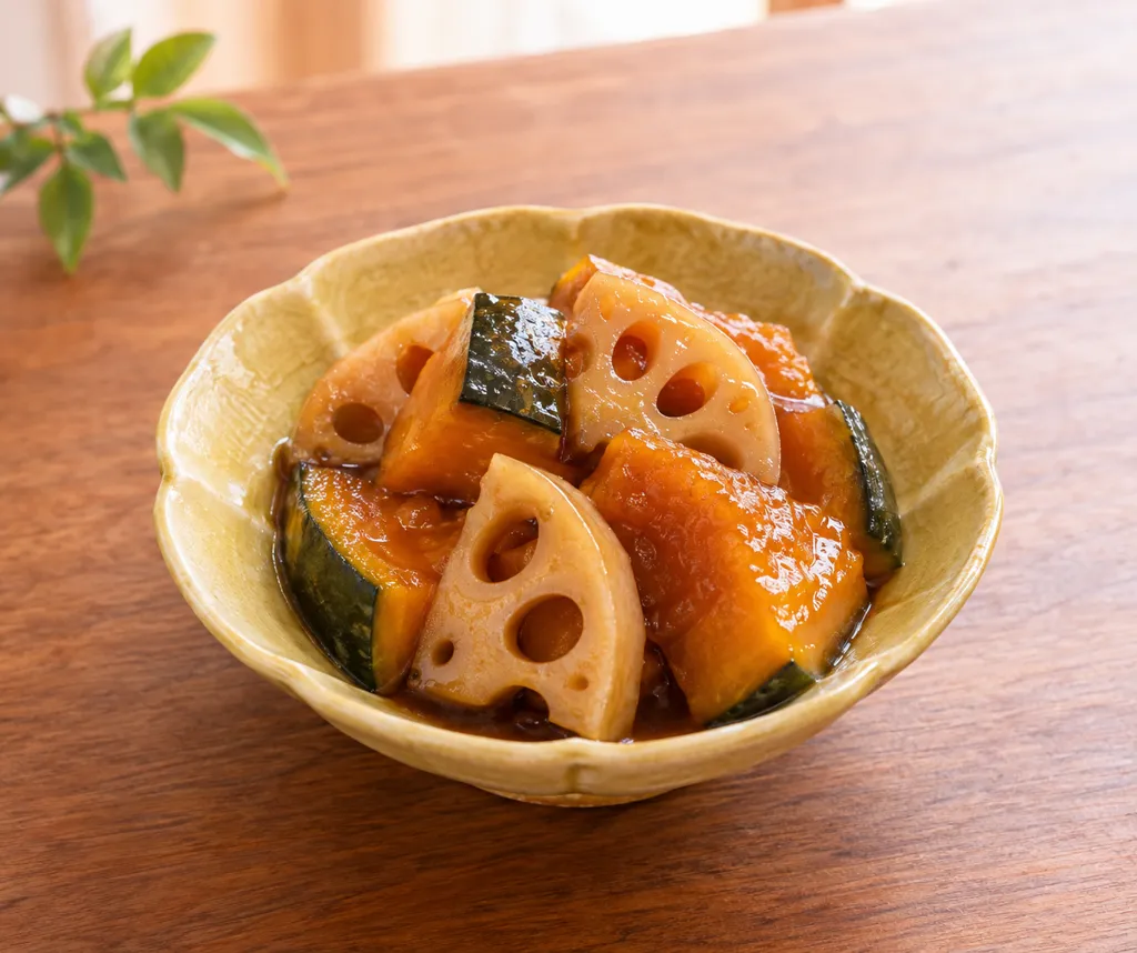 かぼちゃとれんこんの照り煮の完成イメージ