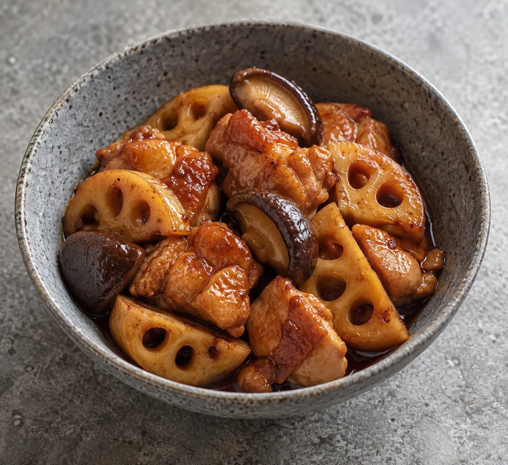 鶏もも肉とれんこんのピリ辛煮の完成イメージ