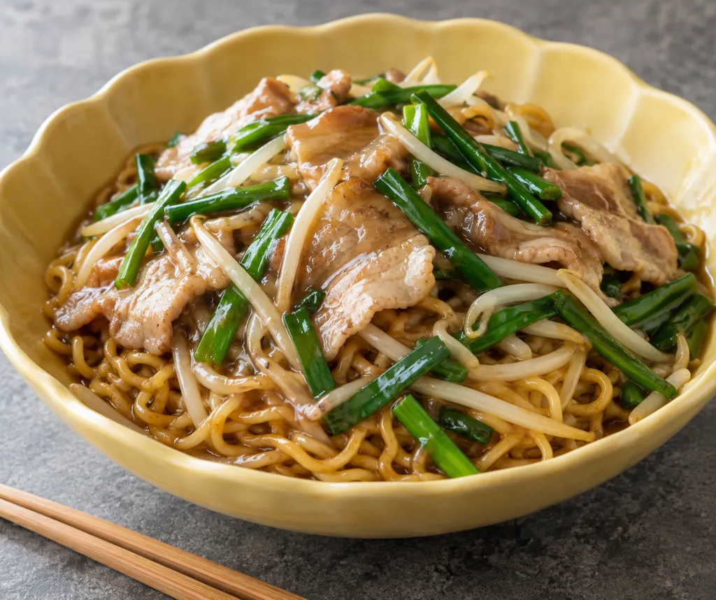 豚バラ肉とニラの中華あんかけ麺の完成イメージ