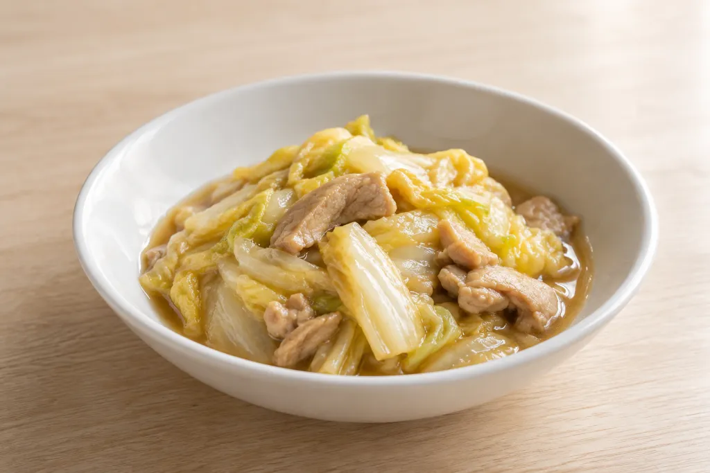 白菜と鶏もも肉の中華蒸しの完成イメージ