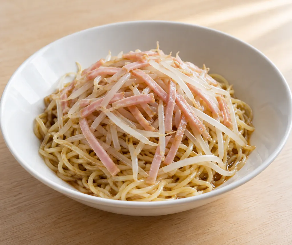 ハムともやしの冷やし中華の完成イメージ