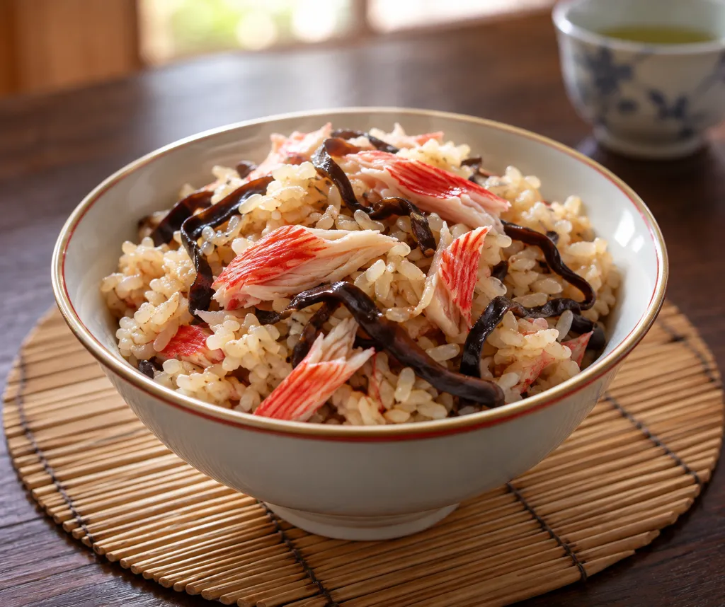 かにかまときくらげの中華炊き込みご飯の完成イメージ