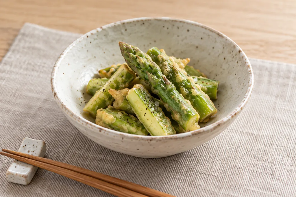 アスパラガスの薄衣揚げ焼きの完成イメージ