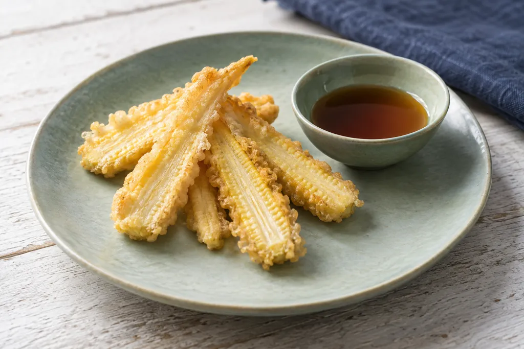 ヤングコーンの薄衣揚げ焼き 天つゆの完成イメージ