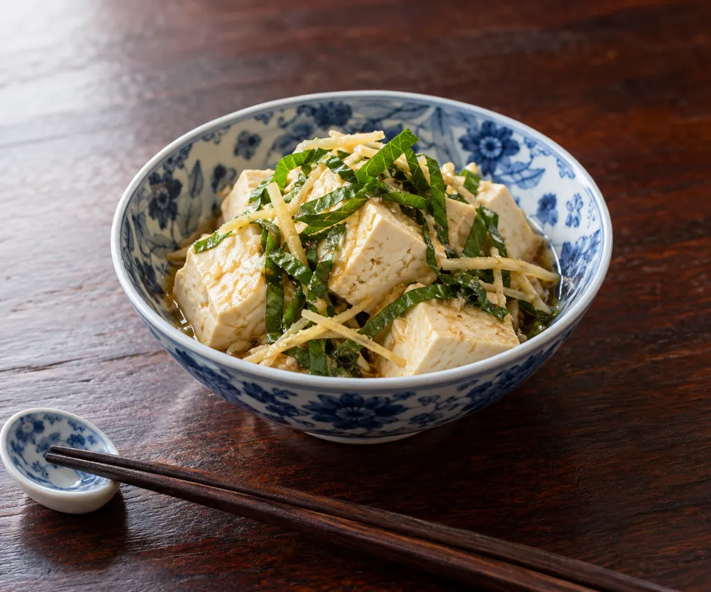 木綿豆腐と大葉の中華だれがけの完成イメージ