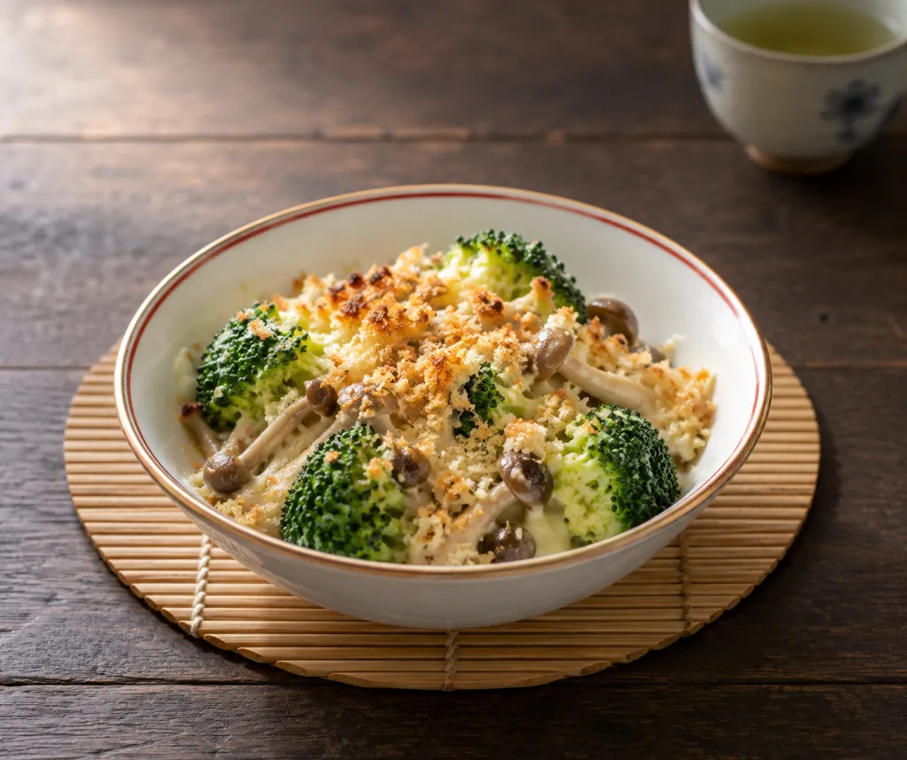 しめじとブロッコリーの中華パン粉焼きの完成イメージ