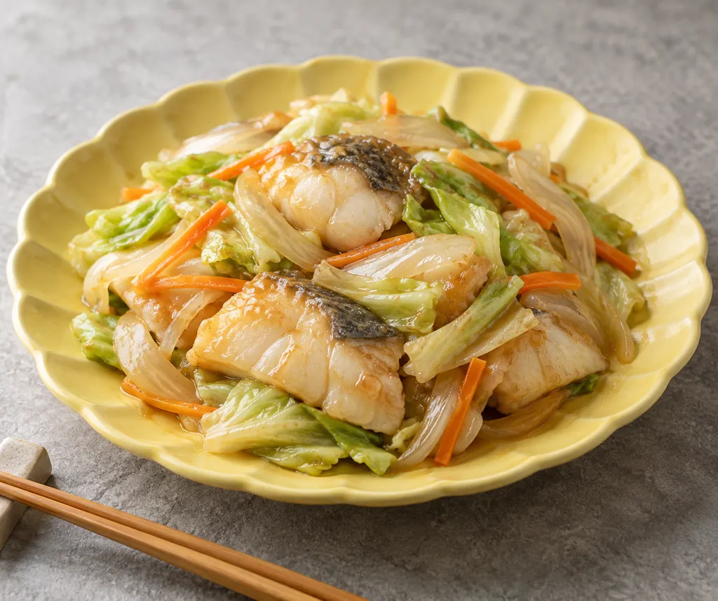 たらとキャベツの炒め物の完成イメージ