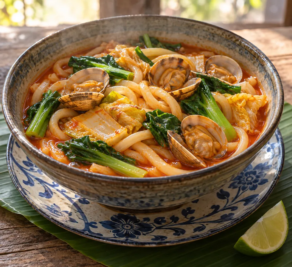 あさりと白菜の韓国辛うどんの完成イメージ