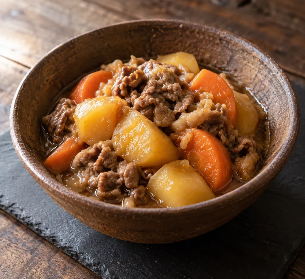 牛こま肉とにんじんの味噌肉じゃがの完成イメージ