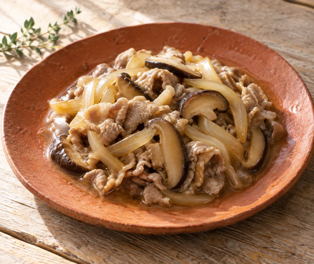 豚こま肉としいたけのコンソメ煮の完成イメージ