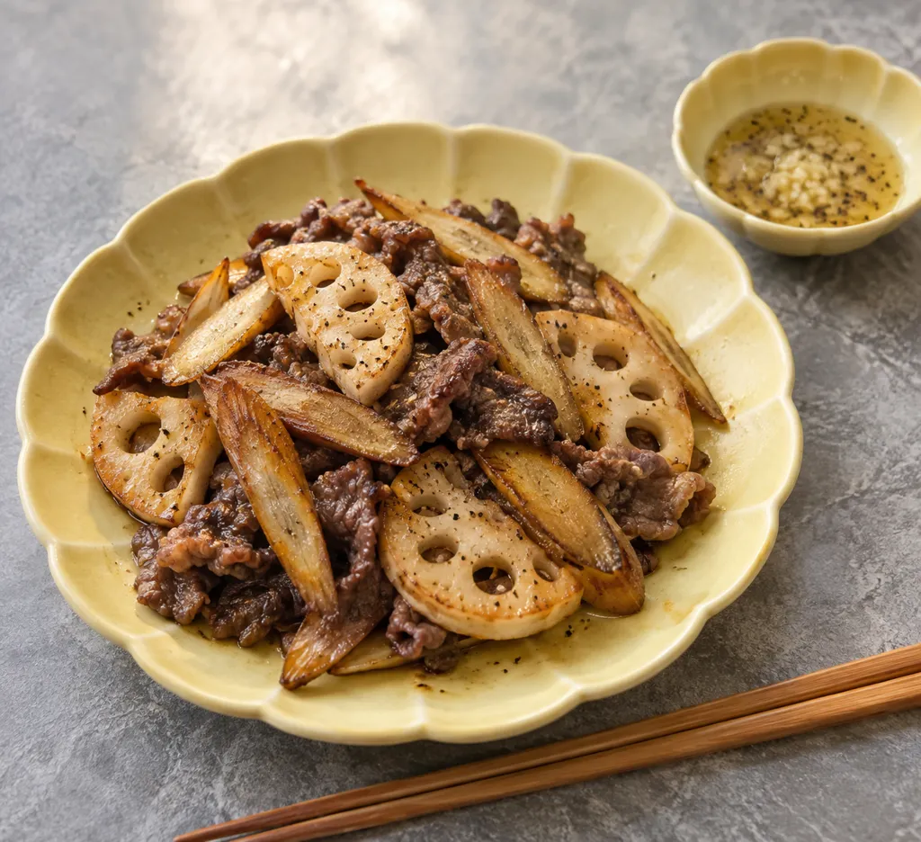 ごぼうと牛こま肉の揚げ焼きの完成イメージ