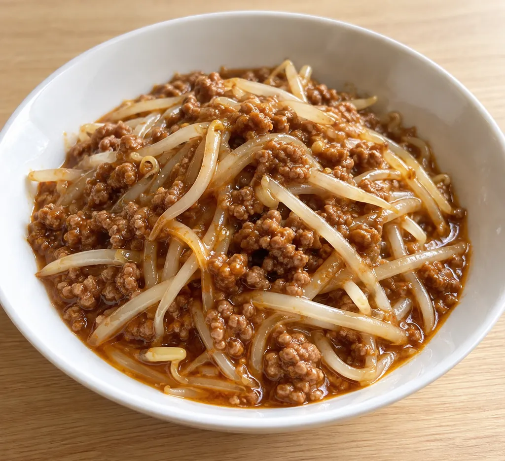 合いびき肉ともやしの麻婆炒めの完成イメージ
