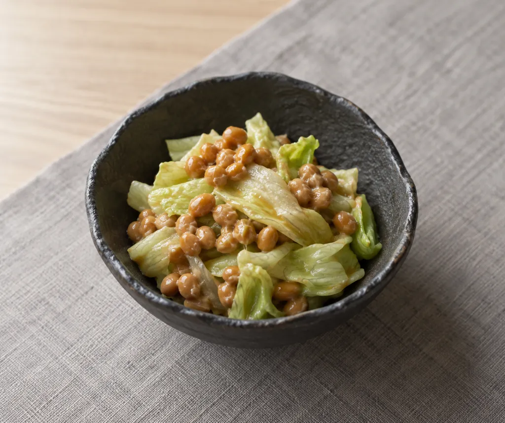 納豆とレタスのからし醤油和えの完成イメージ