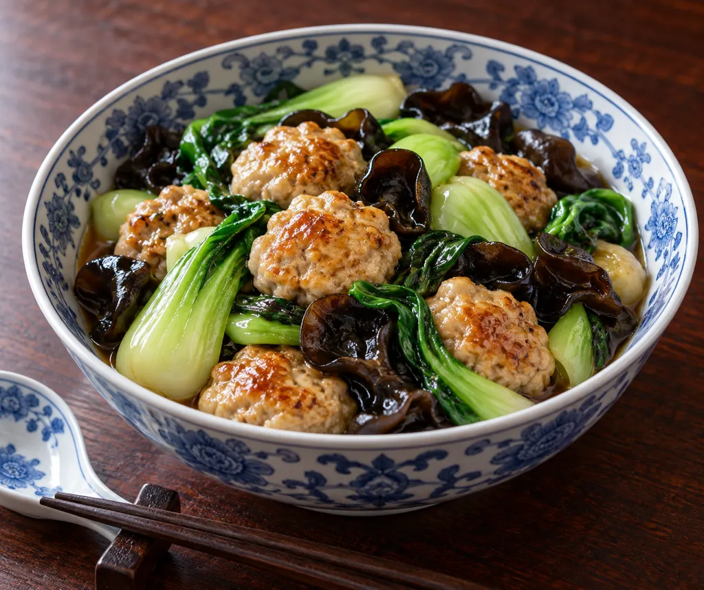 鶏団子とチンゲン菜の中華あんかけの完成イメージ