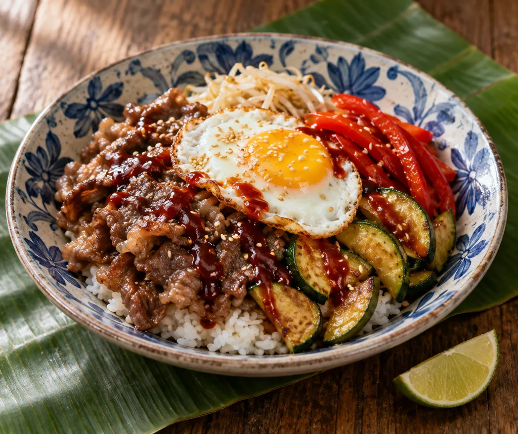 牛もも肉とパプリカのビビンバの完成イメージ