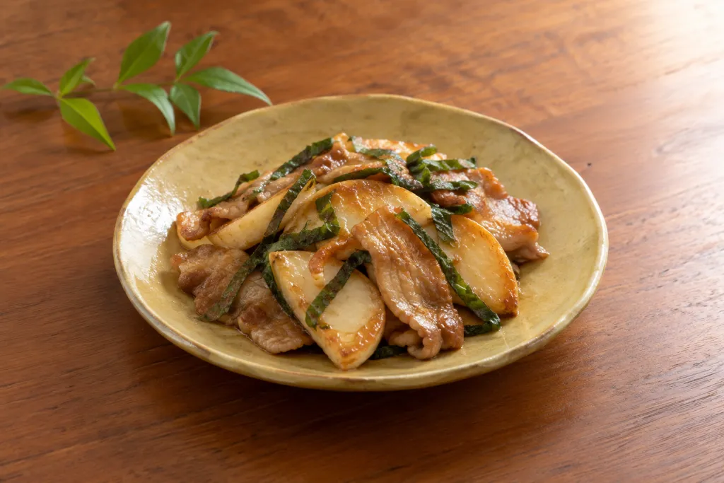 長芋と豚バラ肉の大葉味噌焼きの完成イメージ