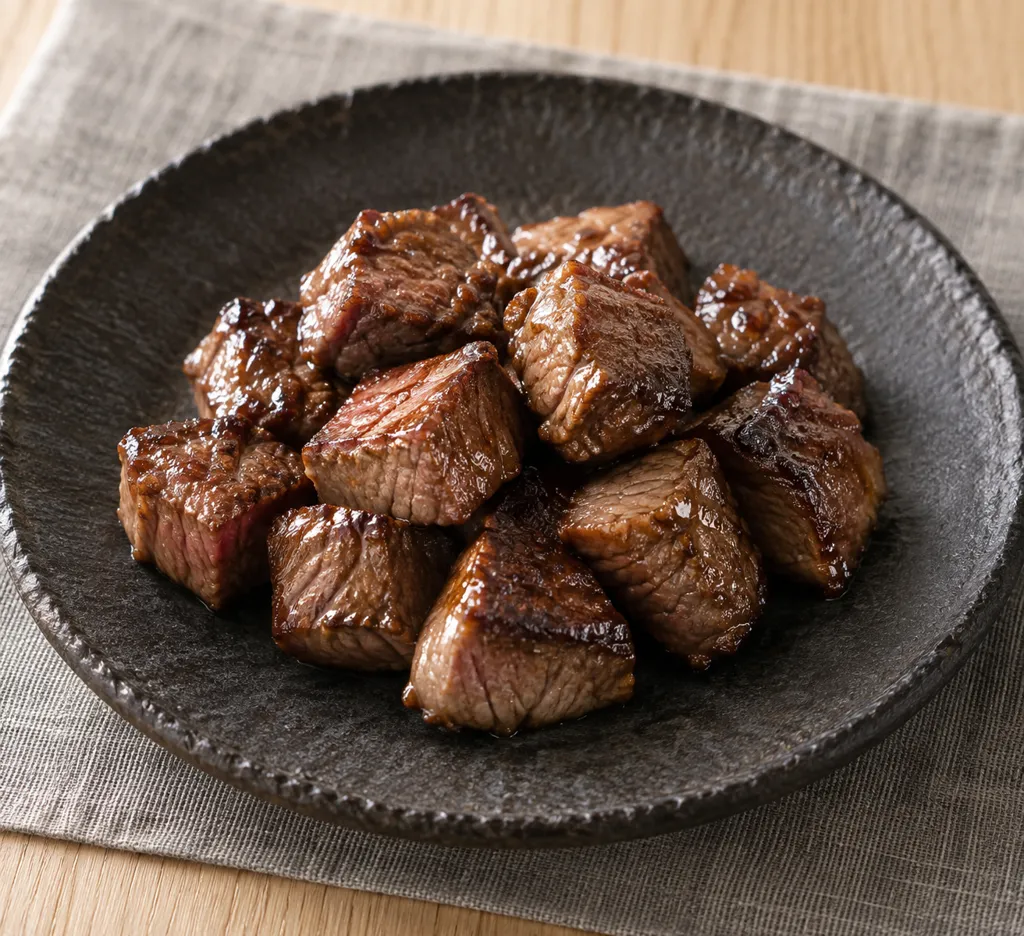 牛ステーキ肉のにんにく塩焼きの完成イメージ