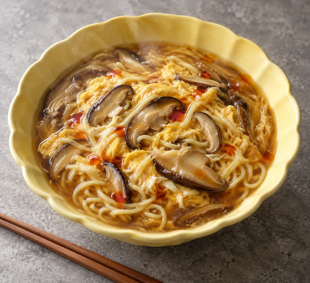 時短しいたけと卵の酸辣湯麺の完成イメージ