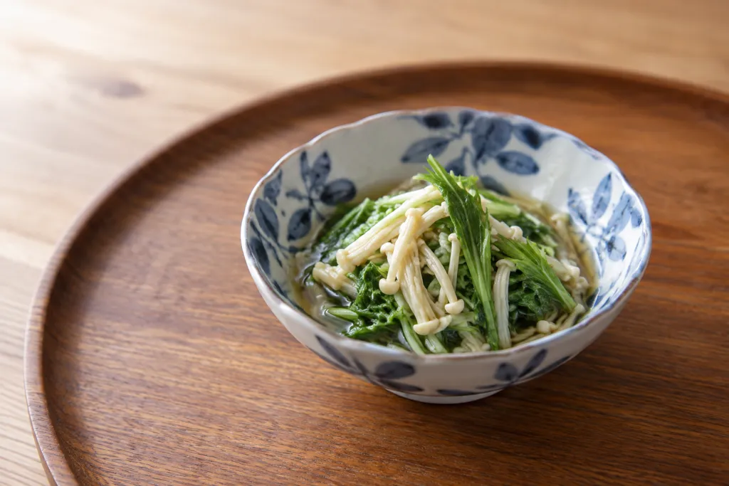 水菜とえのきのレンジ煮びたしの完成イメージ