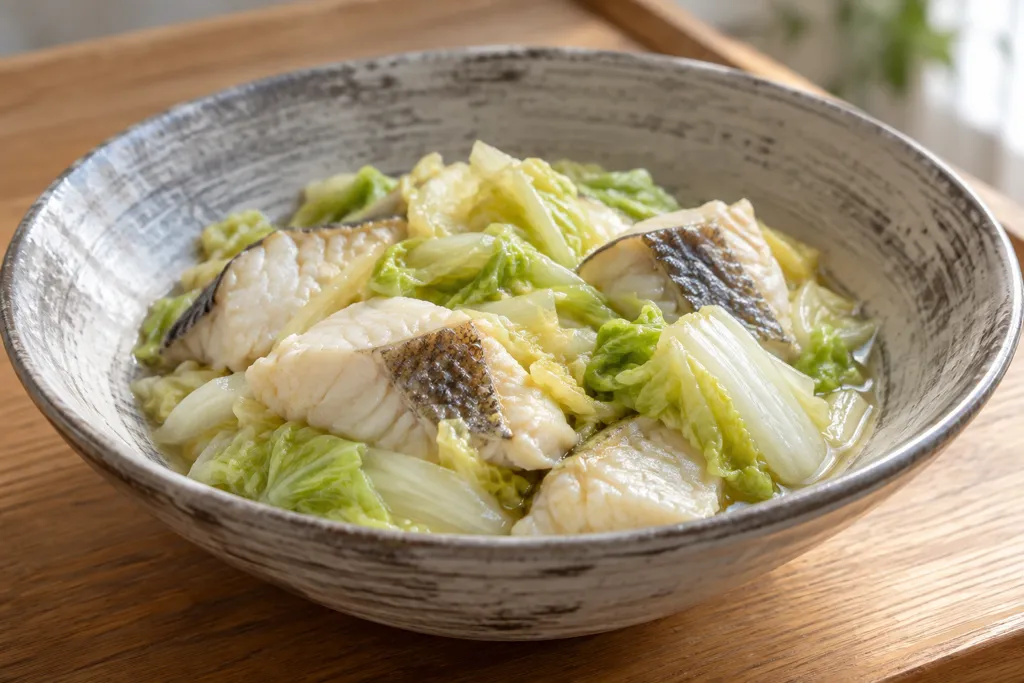 たらと白菜のしょうが酒蒸し炒めの完成イメージ