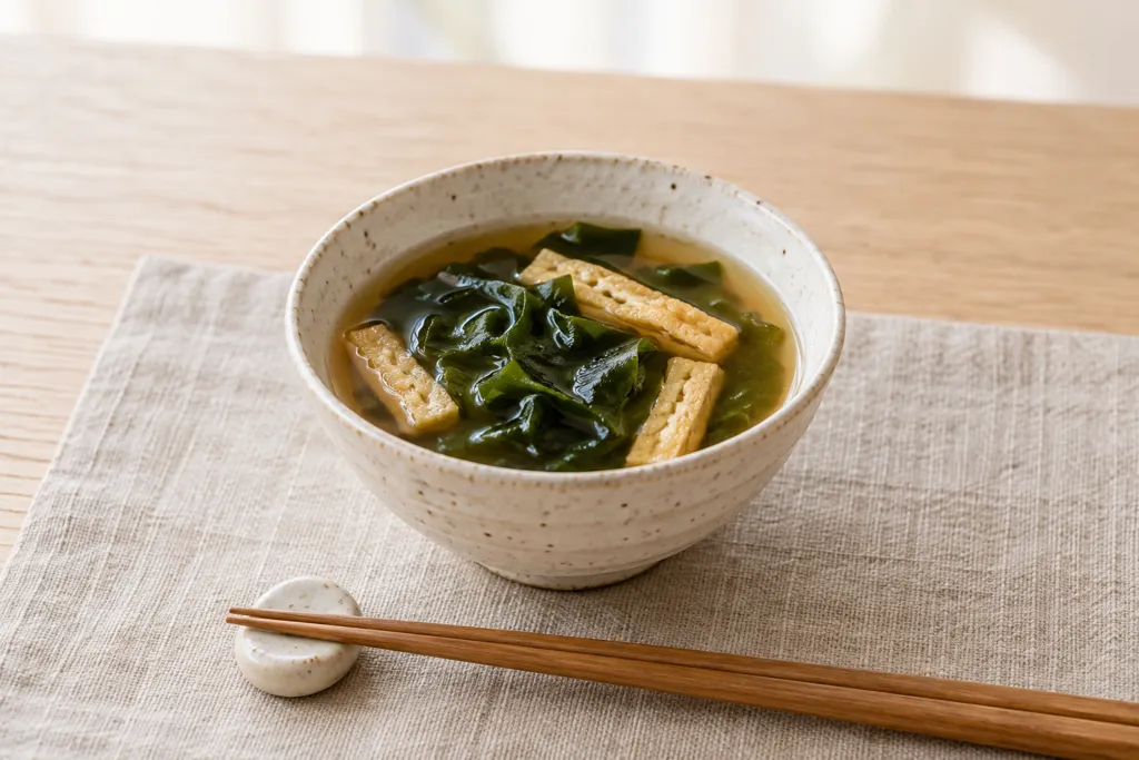 生わかめと油揚げの和風スープの完成イメージ