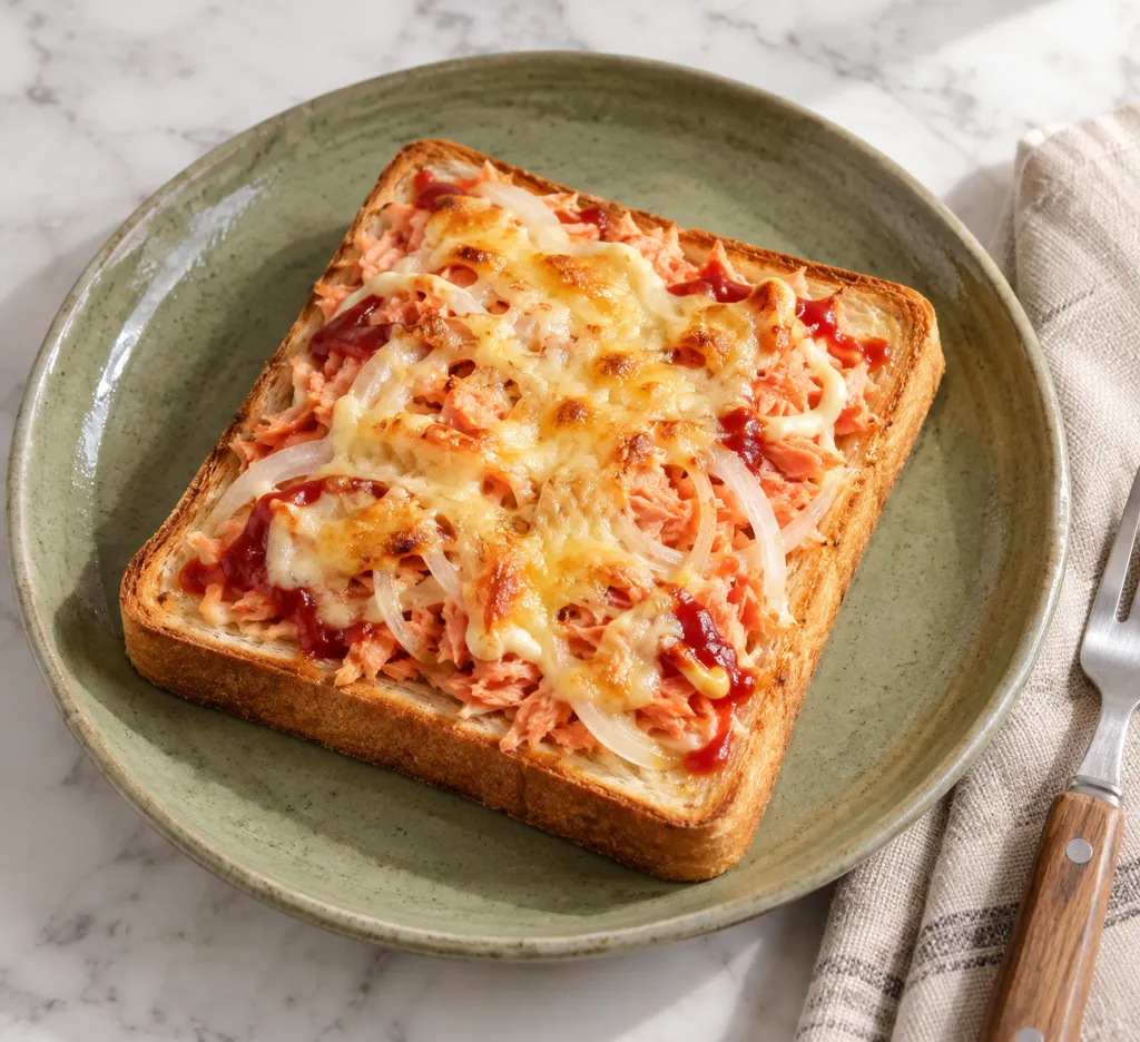 鮭フレークと玉ねぎのピザトーストの完成イメージ