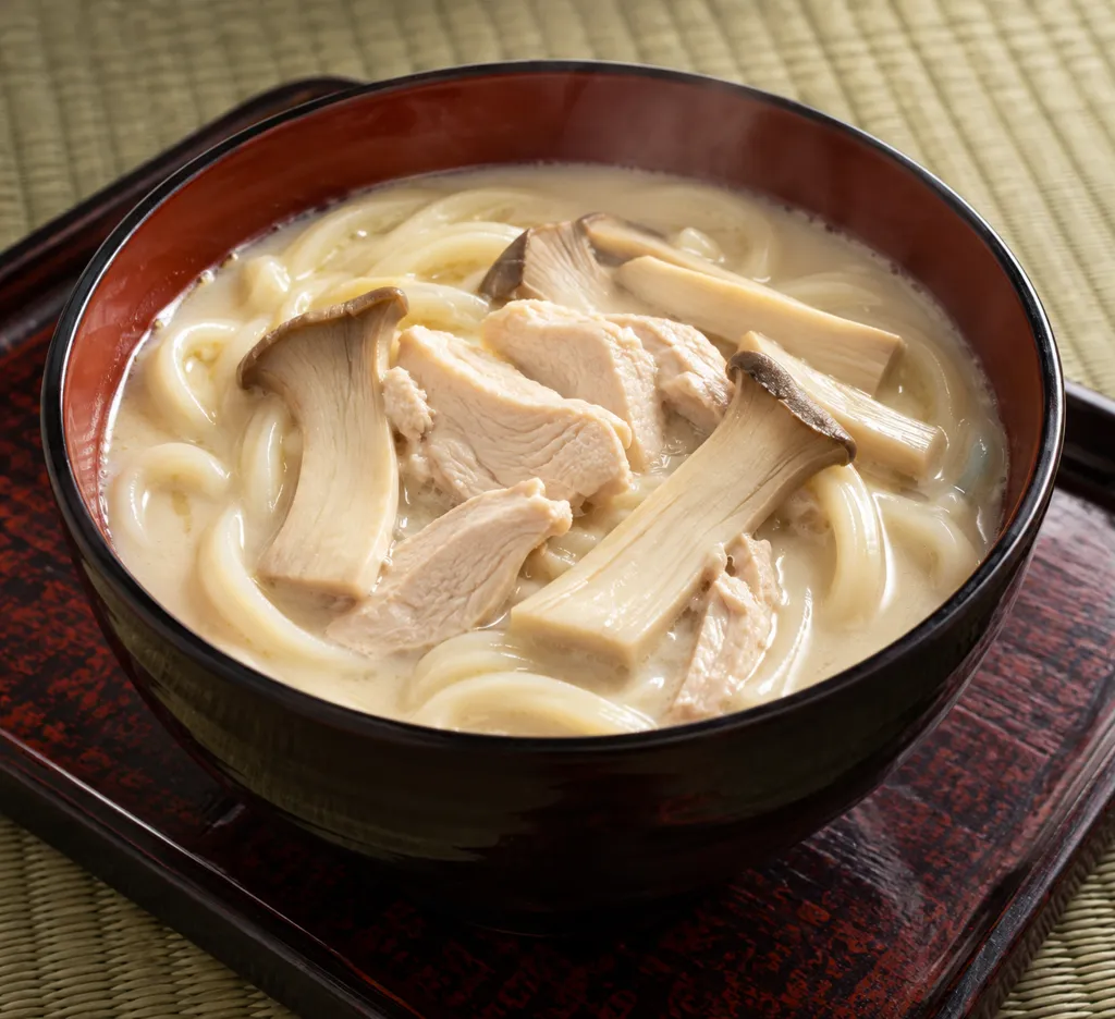 鶏とエリンギの豆乳うどんの完成イメージ