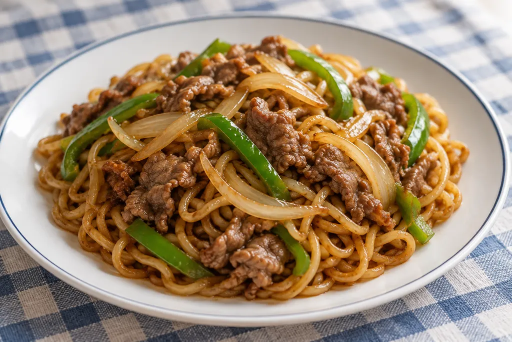 牛肉と玉ねぎの焼きそばの完成イメージ
