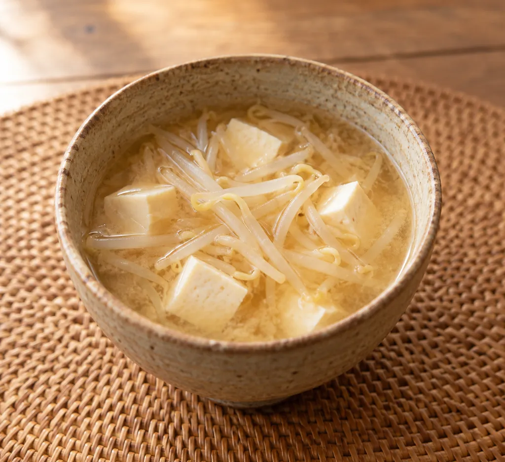 もやしと豆腐の味噌汁の完成イメージ