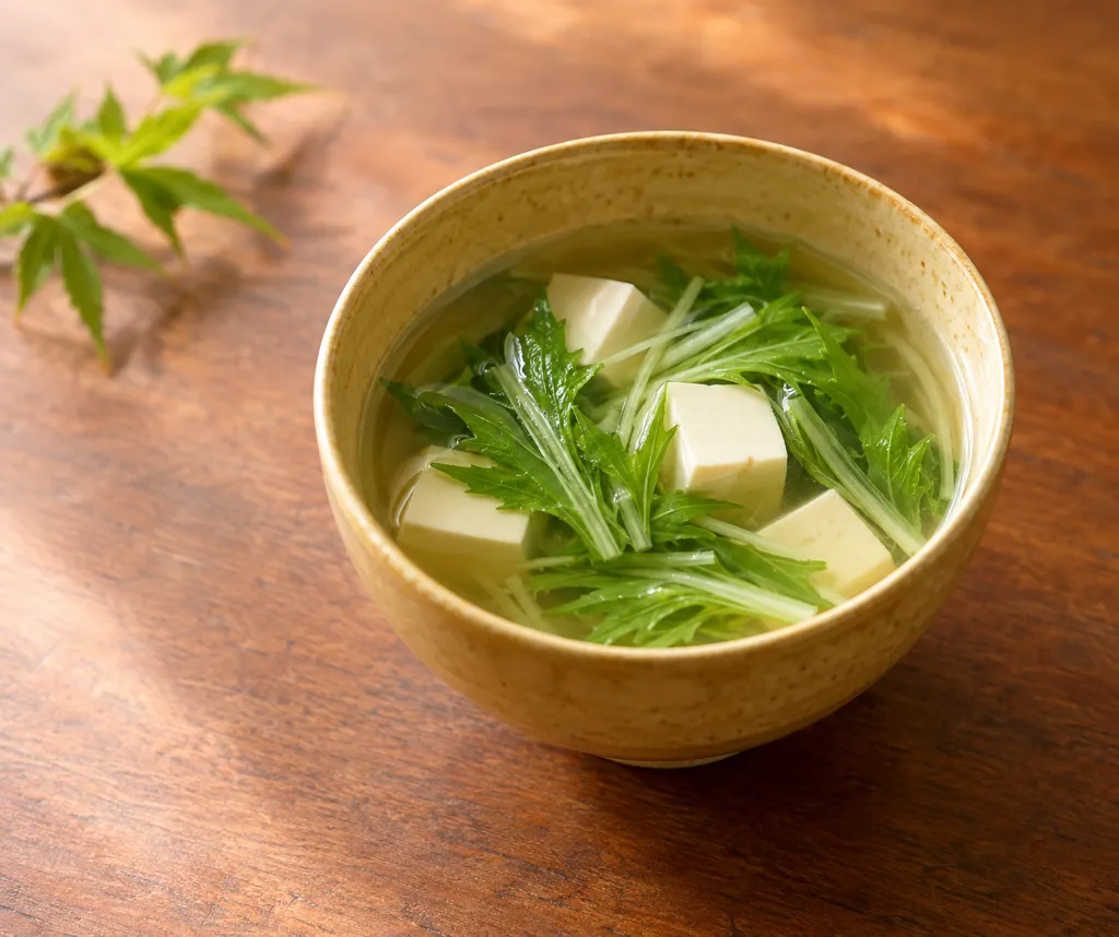 水菜と豆腐のすまし汁の完成イメージ