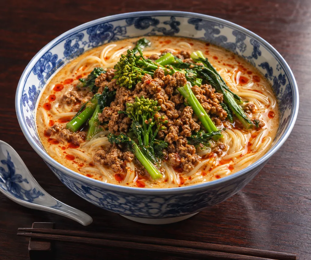 豚ひき肉と菜の花の担々麺の完成イメージ