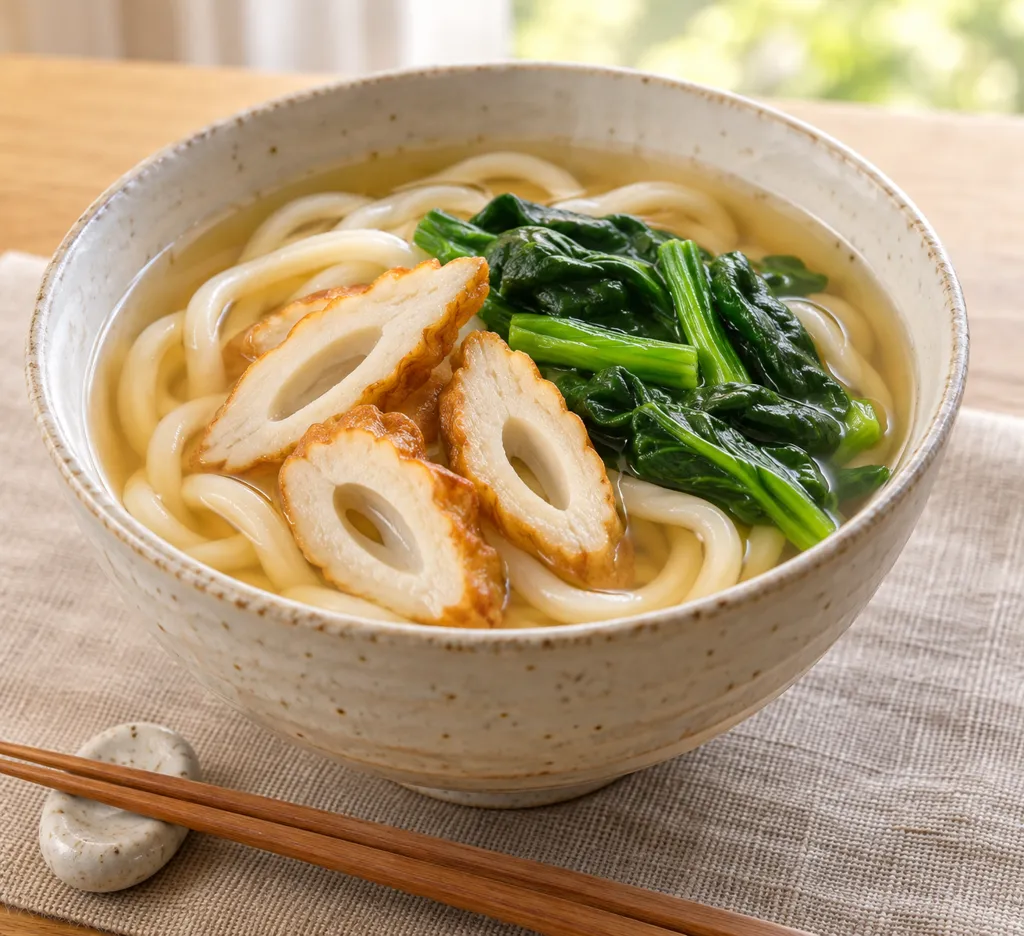 ちくわとほうれん草のかけうどんの完成イメージ
