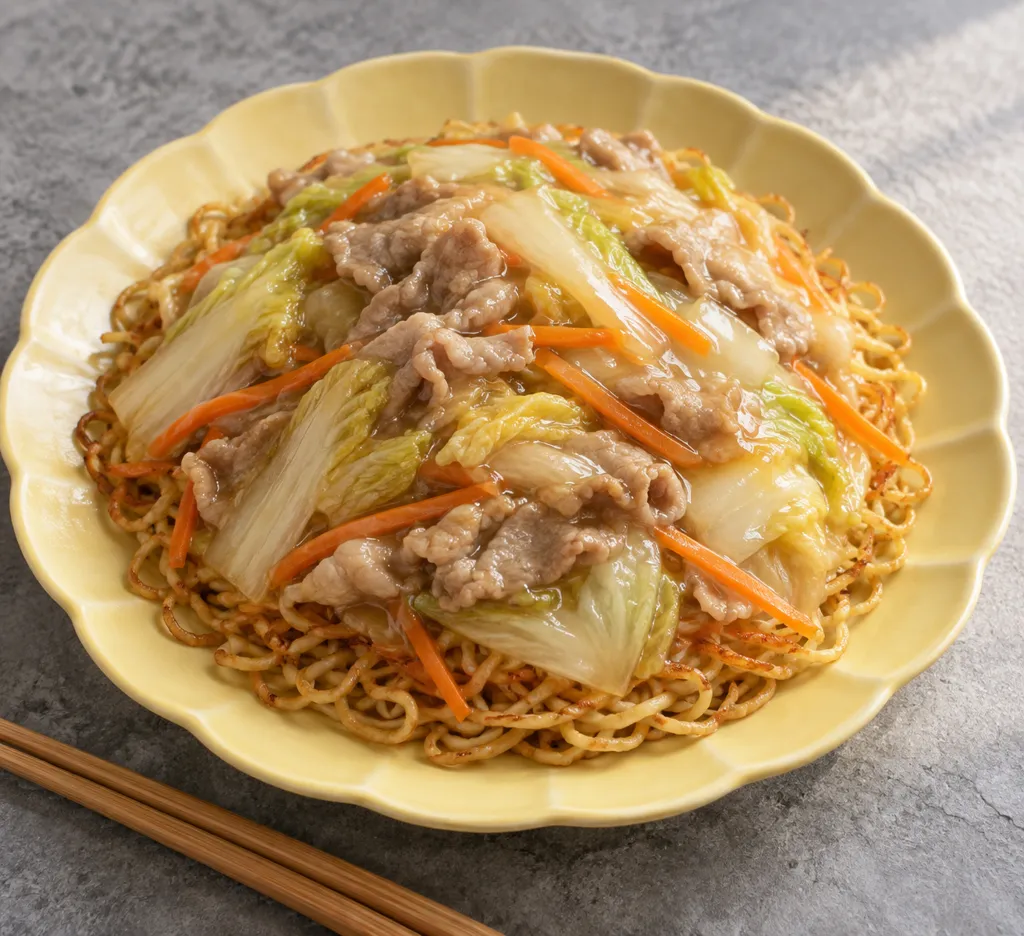 時短豚こまと白菜のあんかけ焼きそばの完成イメージ