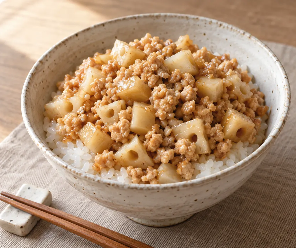 鶏肉とれんこんのそぼろ丼の完成イメージ