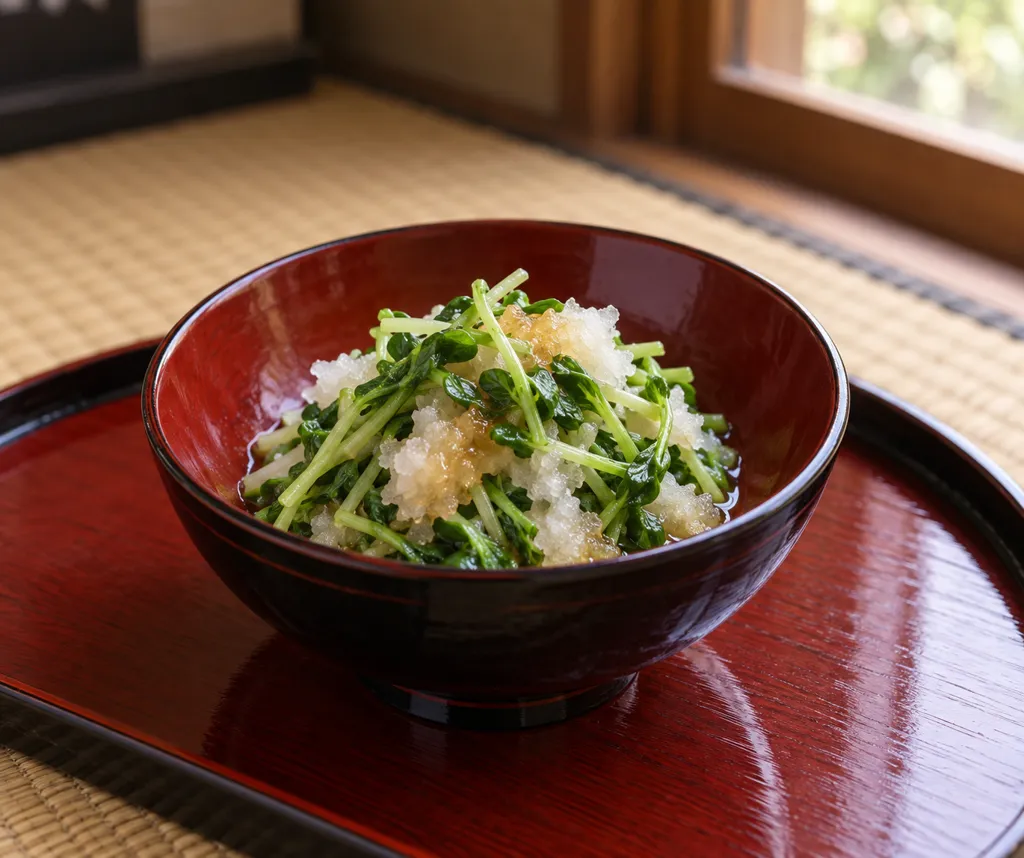 豆苗と大根のおろしポン酢和えの完成イメージ
