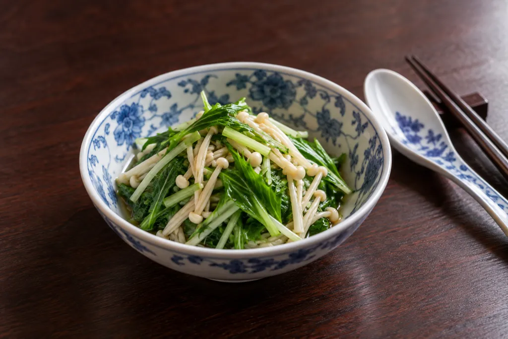 水菜とえのきの中華油和えの完成イメージ