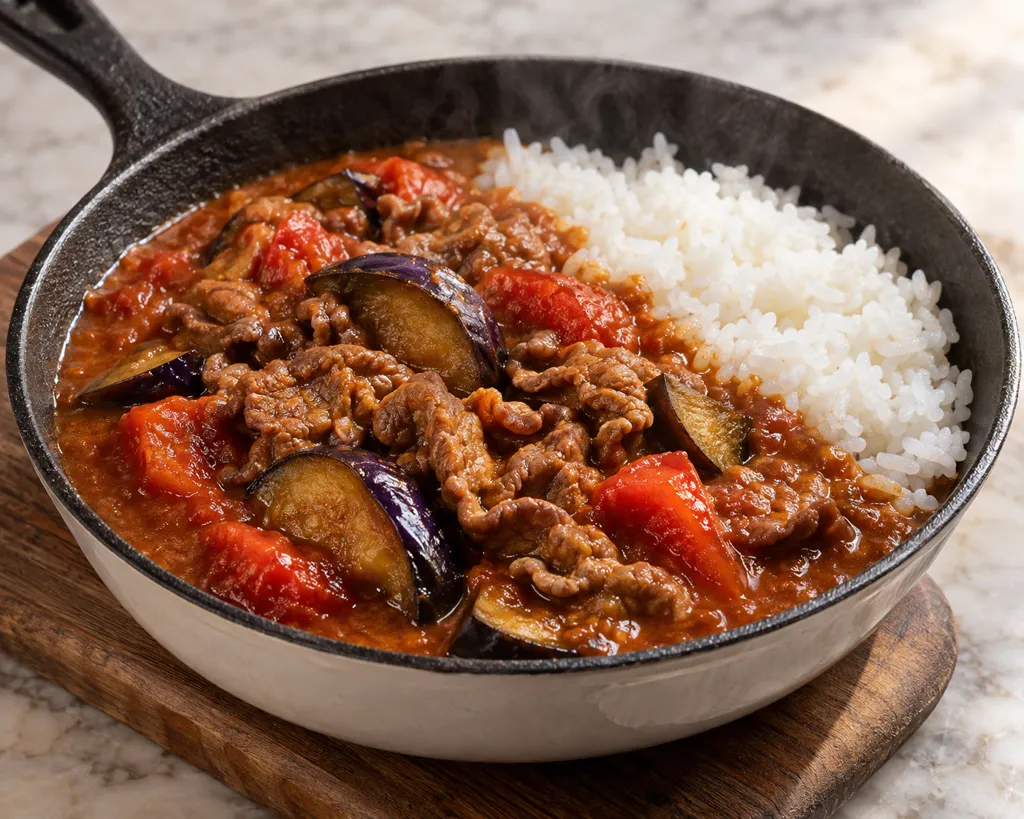 ラム肉となすのトマトカレーの完成イメージ