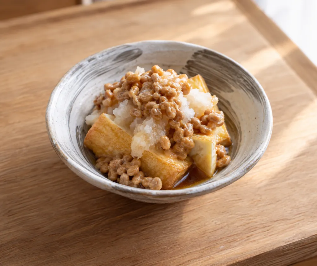 厚揚げとひきわり納豆のおろしポン酢の完成イメージ