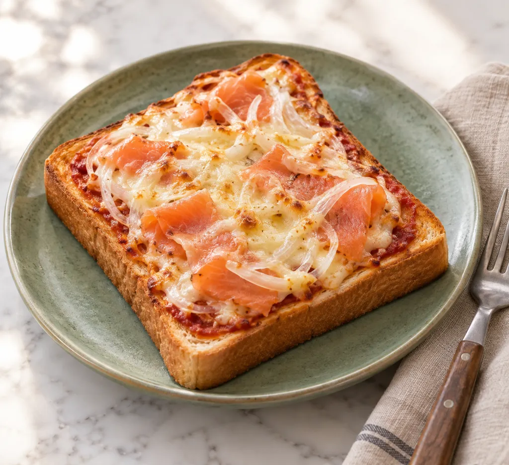 スモークサーモンと玉ねぎのピザトーストの完成イメージ