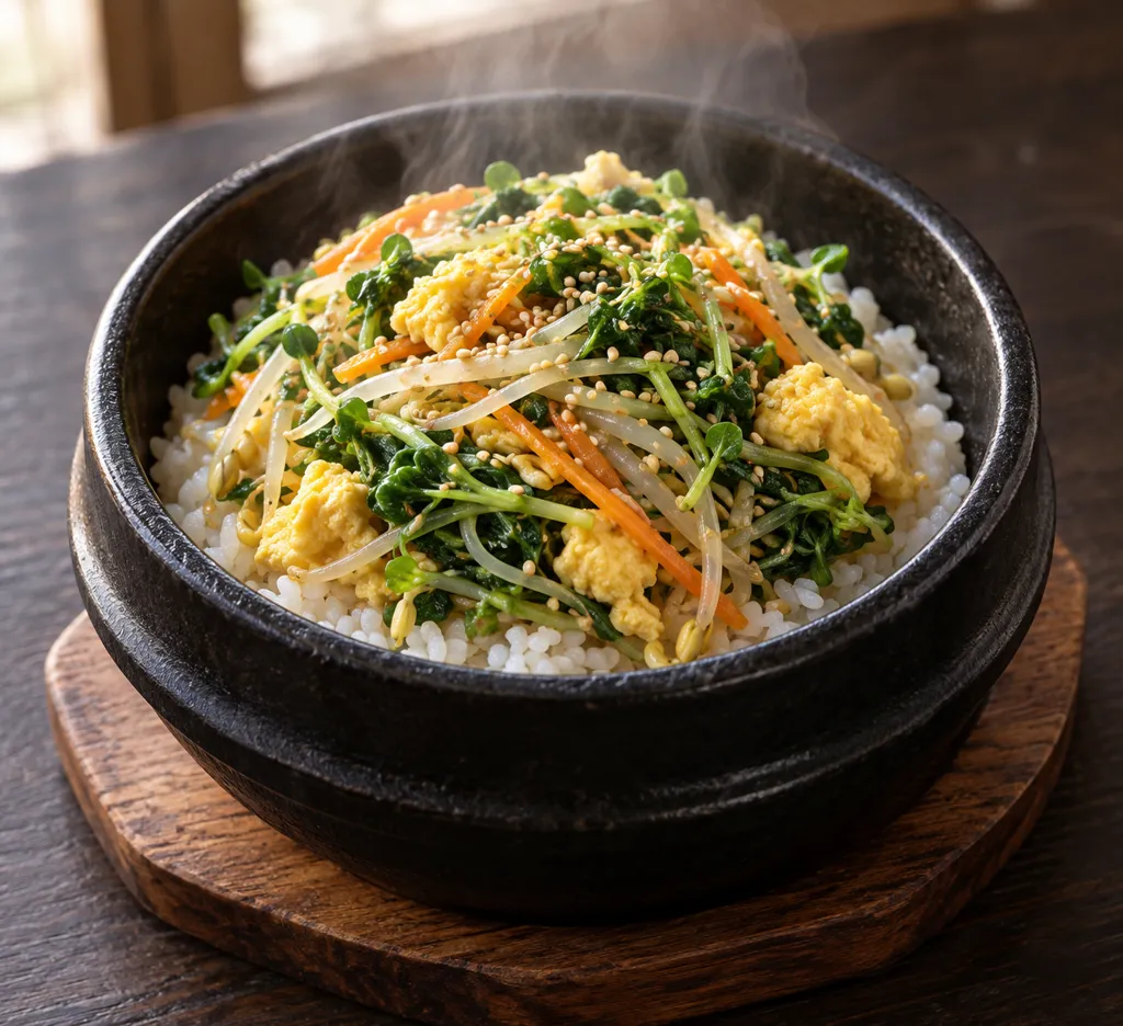 豆苗のナムル丼の完成イメージ
