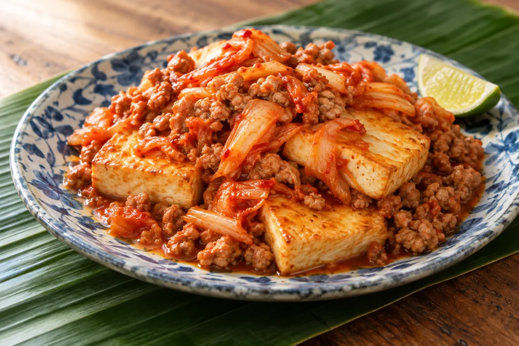 豆腐と豚ひき肉のキムチ炒め添えの完成イメージ