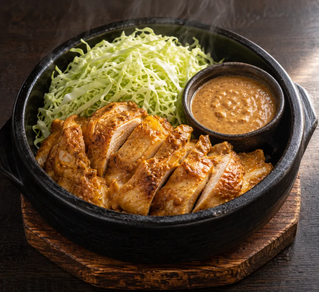 鶏むね肉とキャベツのサテ風ごまだれ焼きの完成イメージ