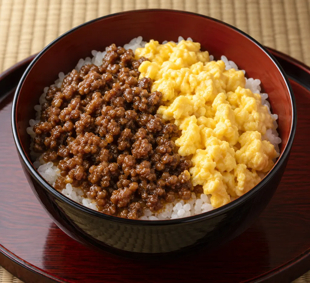 合いびき肉と卵の味噌そぼろ丼の完成イメージ
