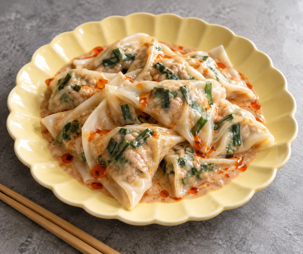 鶏とニラのごまだれワンタンの完成イメージ
