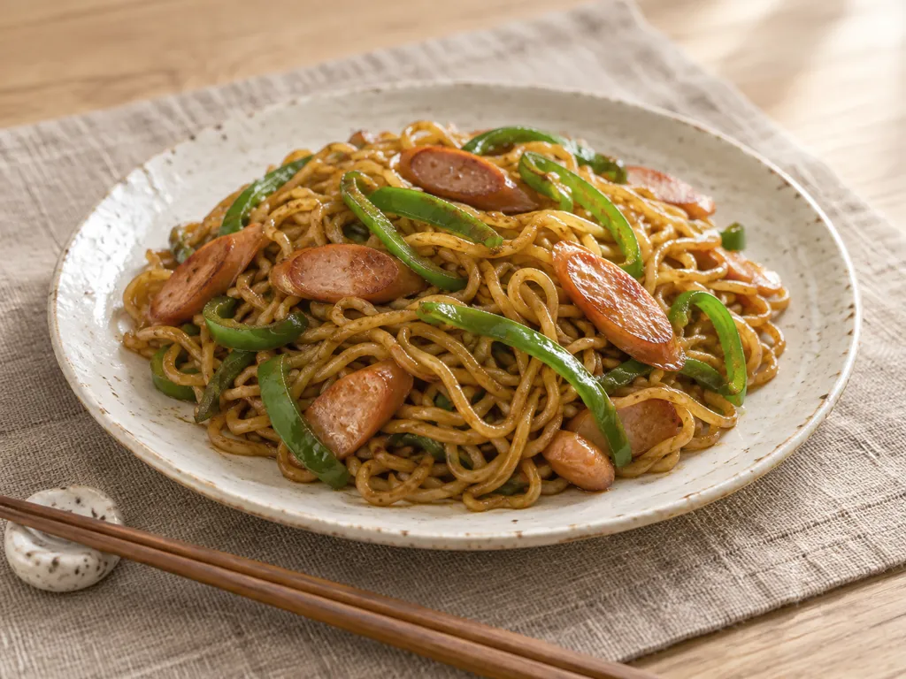 ウインナーとピーマンの焼きそばの完成イメージ